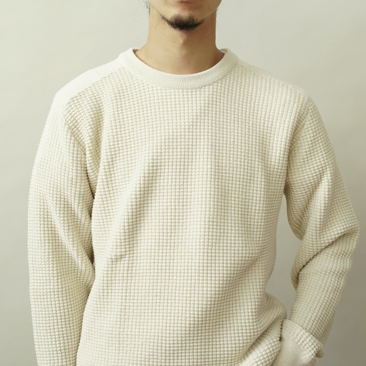 Baby Alpaca Waffle Crew / NATURAL WHITE | THE INOUE BROTHERS