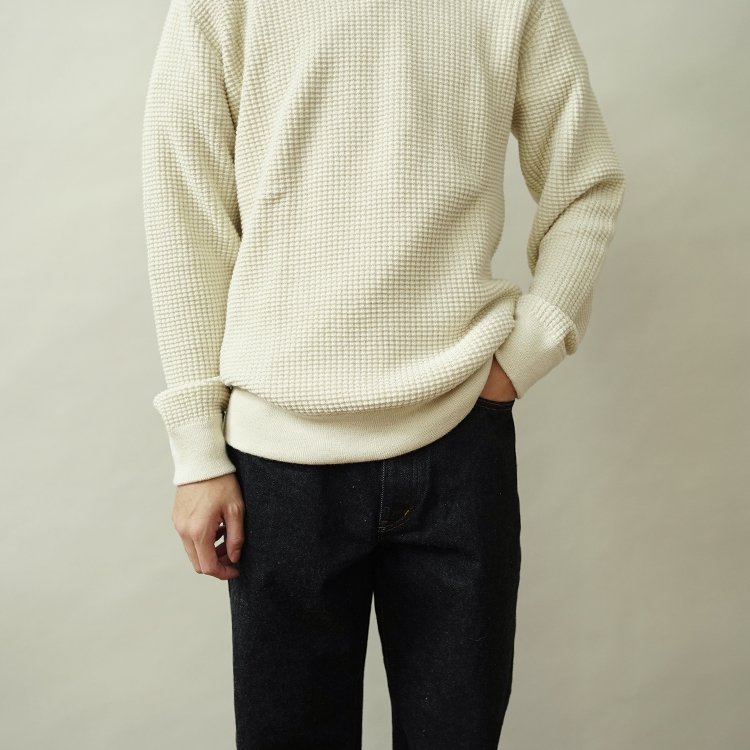 Baby Alpaca Waffle Crew / NATURAL WHITE | THE INOUE BROTHERS