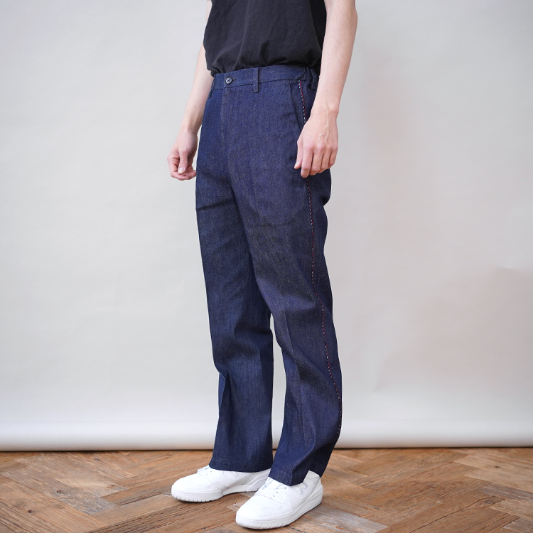 KNIT SIDELINE DENIM PANTS / INDIGO | COOHEM(コーヘン) | BOTTOMS