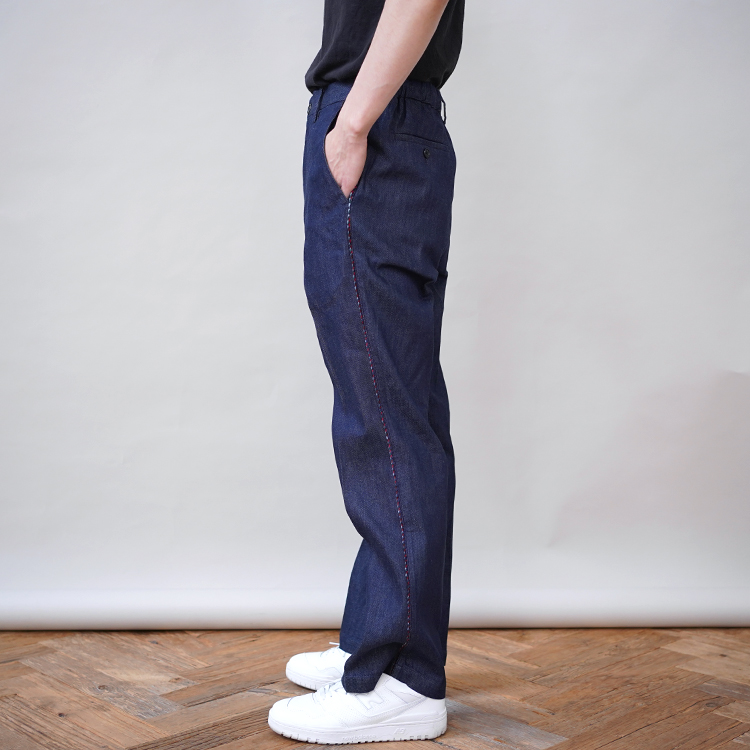 KNIT SIDELINE DENIM PANTS / INDIGO | COOHEM(コーヘン) | BOTTOMS