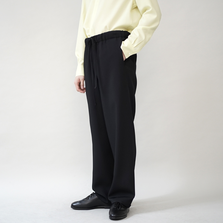 WIDE LEG TROUSER WITH DRAW STRING IN RAYON TRICOTINE / BLACK