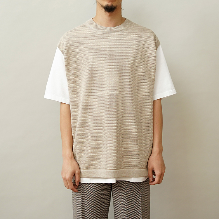 SUMMER KNIT CREW NECK VEST / BEIGE | BATONER (MEN)(バトナー