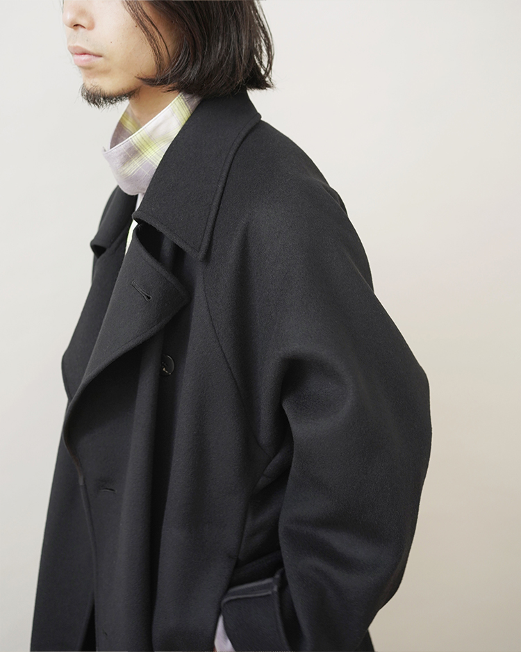 RAGLAN SLEEVE DOUBLE BREASTED OVERCOAT WITH BELT IN DOUBLE FACE