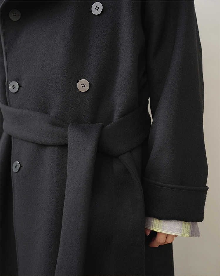 RAGLAN SLEEVE DOUBLE BREASTED OVERCOAT WITH BELT IN DOUBLE FACE