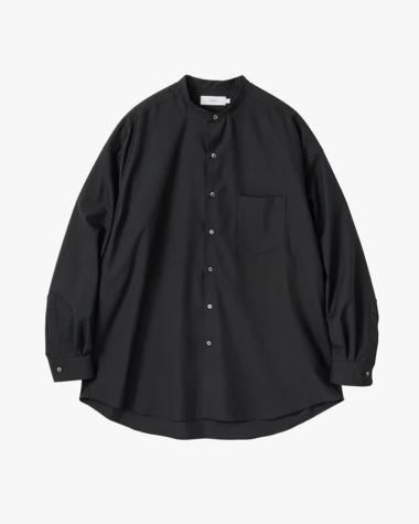  / Fine Wool Tropical Oversized Band Collar Shirt / BLACK