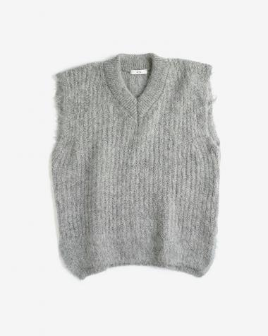  / ALPACA FUR V-NECK VEST / GRAY