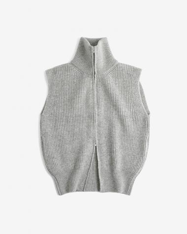  / WOOL CASHMERE SILK ZIPPED UP VEST / GRAY