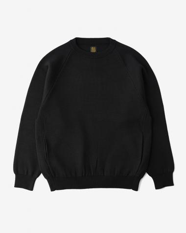  / SOLID WOOL W-FACE CREW NECK / BLACK