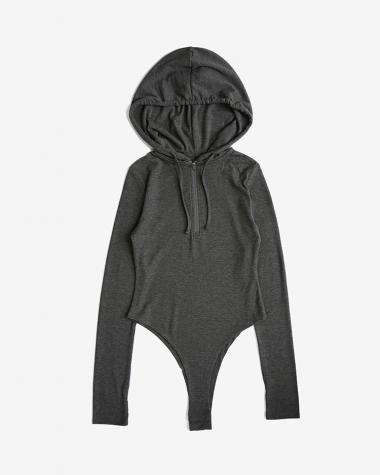  / Hood Rib Half Zip Bodysuit / CHACOAL