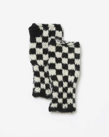  / CHECKERED HAND KNIT GLOVE / BLACK