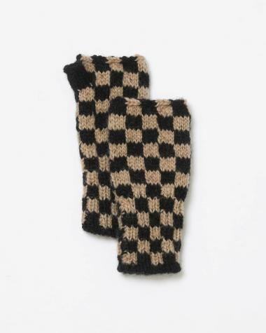  / CHECKERED HAND KNIT GLOVE / BROWN