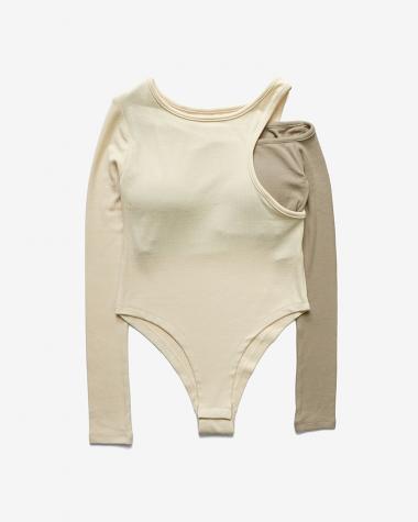  / Rib Asymmetry Bodysuit / BEIGE