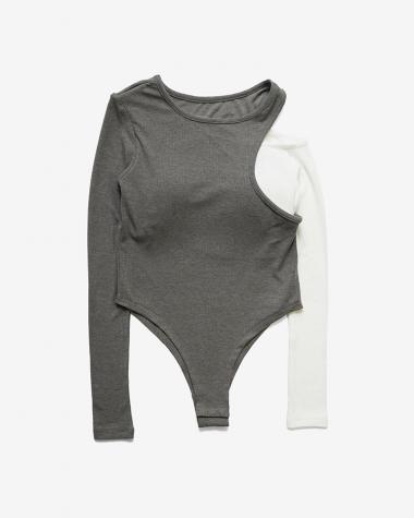  / Rib Asymmetry Bodysuit / GREY