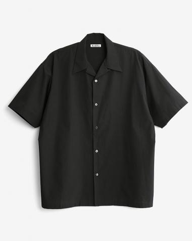  / ORGANIC WASHER OPEN COLLAR S/S SHIRT / BLACK