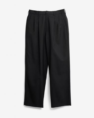  / WOOL TROPICAL TWO TUCKS WIDE SLACKS / BLACK