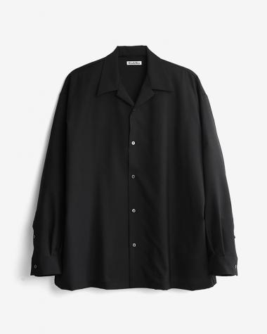  / WOOL TROPICAL OPEN COLLAR L/S SHIRT / BLACK