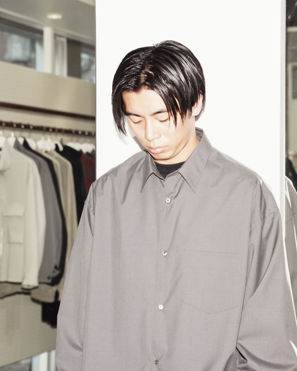 Graphpaper(グラフペーパー) | Fine Wool Tropical Oversized Band Collar Shirt